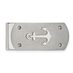 Men's Stainless Steel Brushed & Polished Anchor Fold Over Money Clip